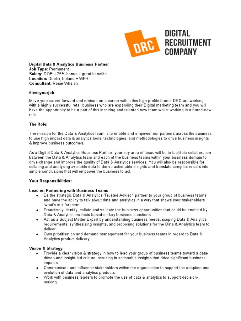 Digital Data & Analytics Partner Role | PDF | Analytics | Data Analysis