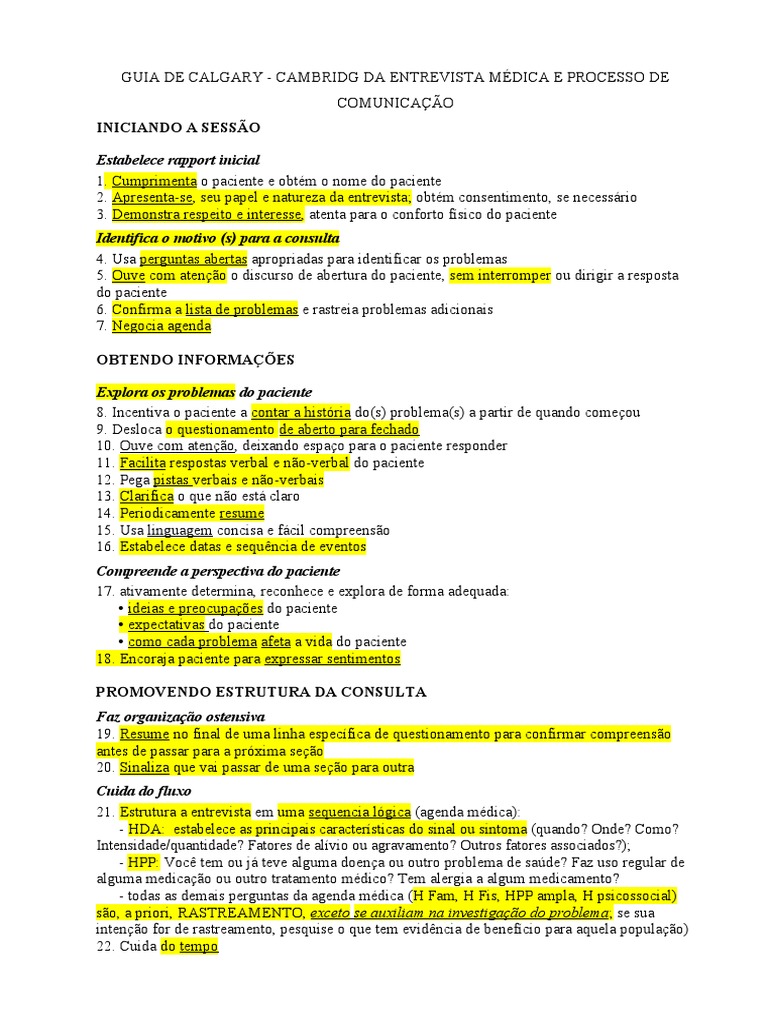 Guia Calgary-Cambridge de Entrevista Médica | PDF | Carreira e Crescimento