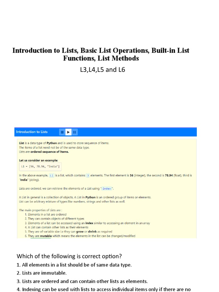 Introduction To ListsL3 L4 L5 L6 | PDF | Programming Paradigms ...