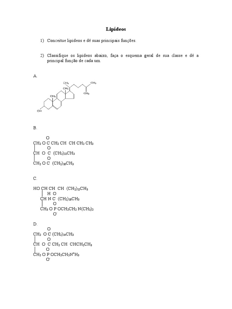 Lista de Exercicios Lipidios | PDF