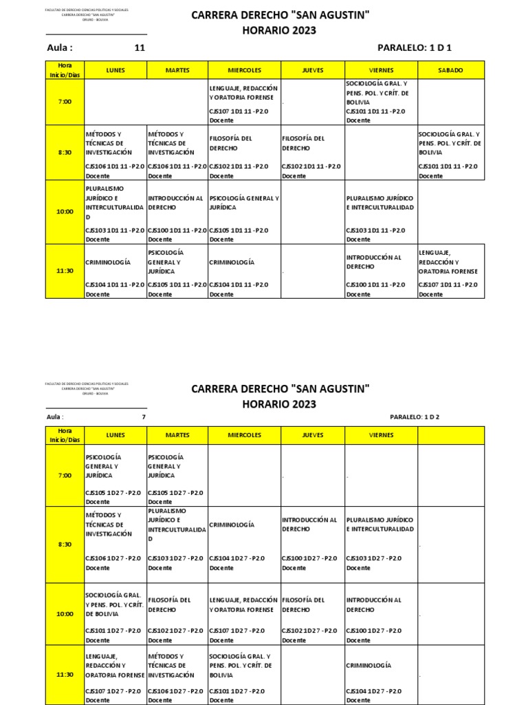 Horarios Derecho | PDF | Criminología | Ciencias Políticas