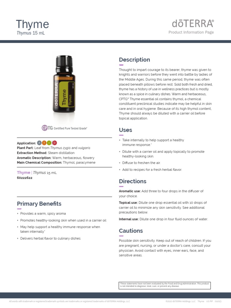 Doterra Thyme Essential Oil PDF