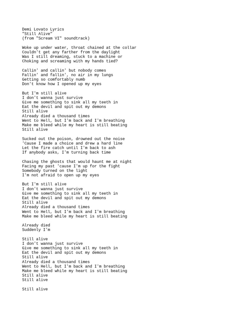 Demi Lovato Lyrics PDF