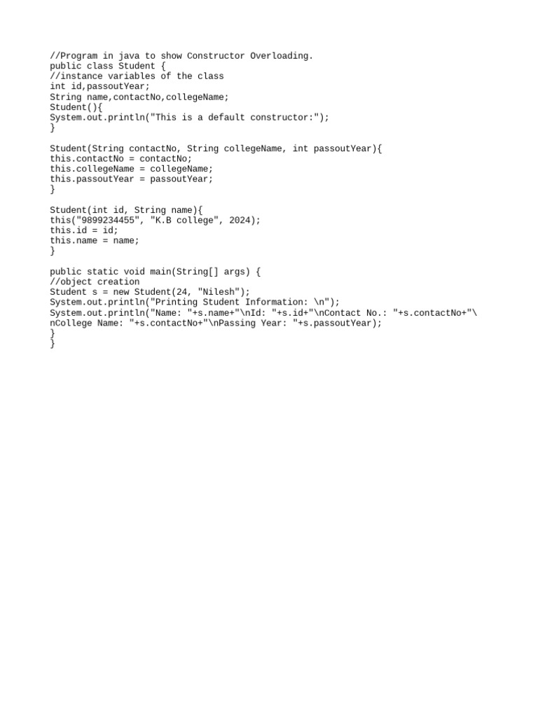 Constructor Overloading | PDF