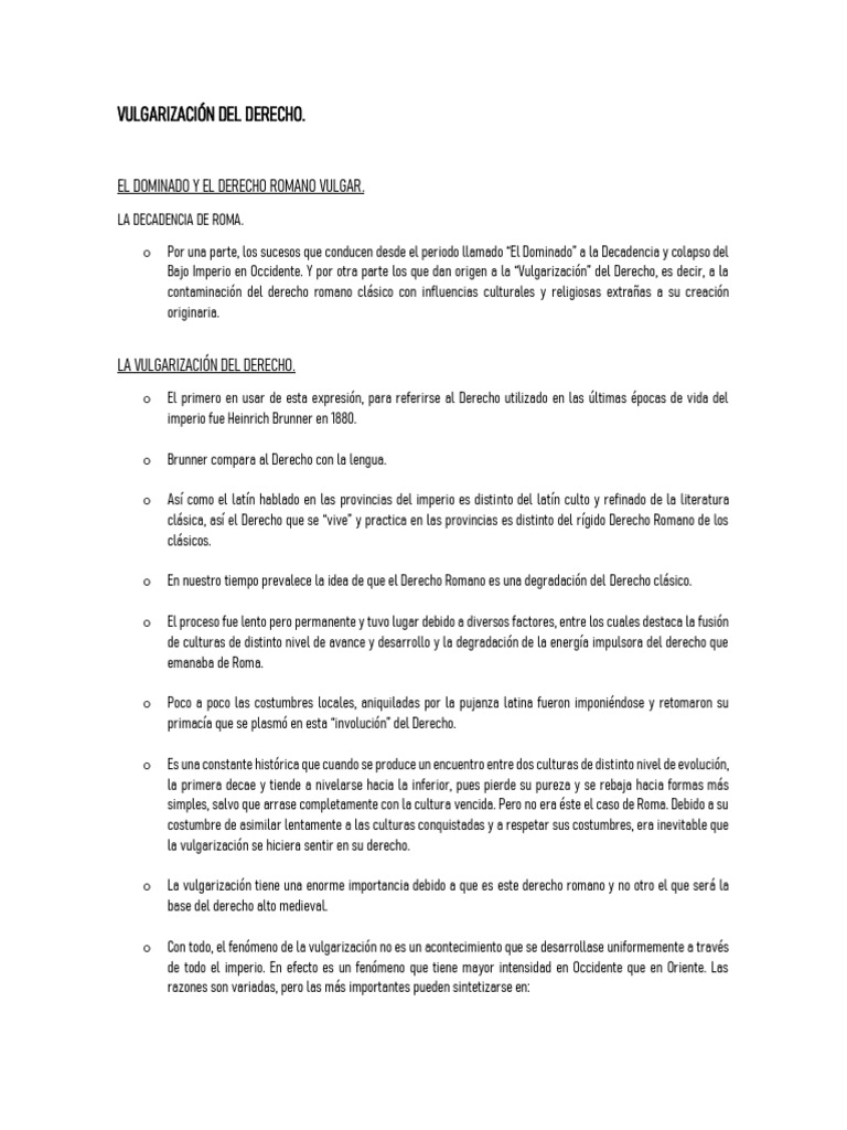 Vulgarización del Derecho Romano | PDF | Roma antigua | Antigüedad tardía
