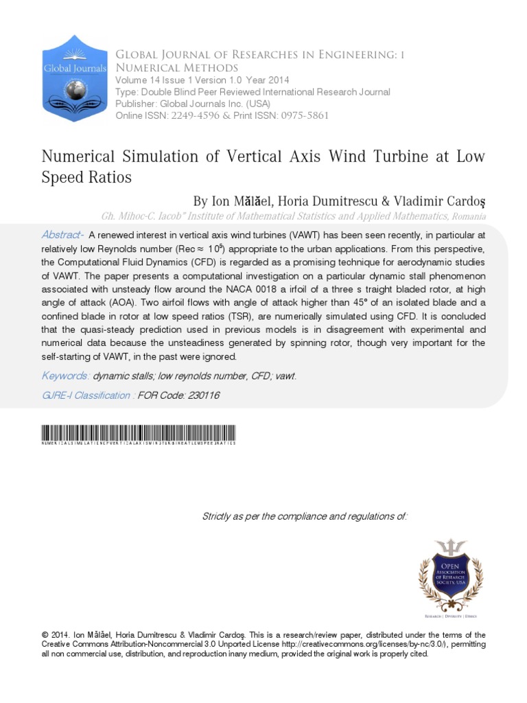 Numerical Simulation Of Vawt Pdf Airfoil Vortices
