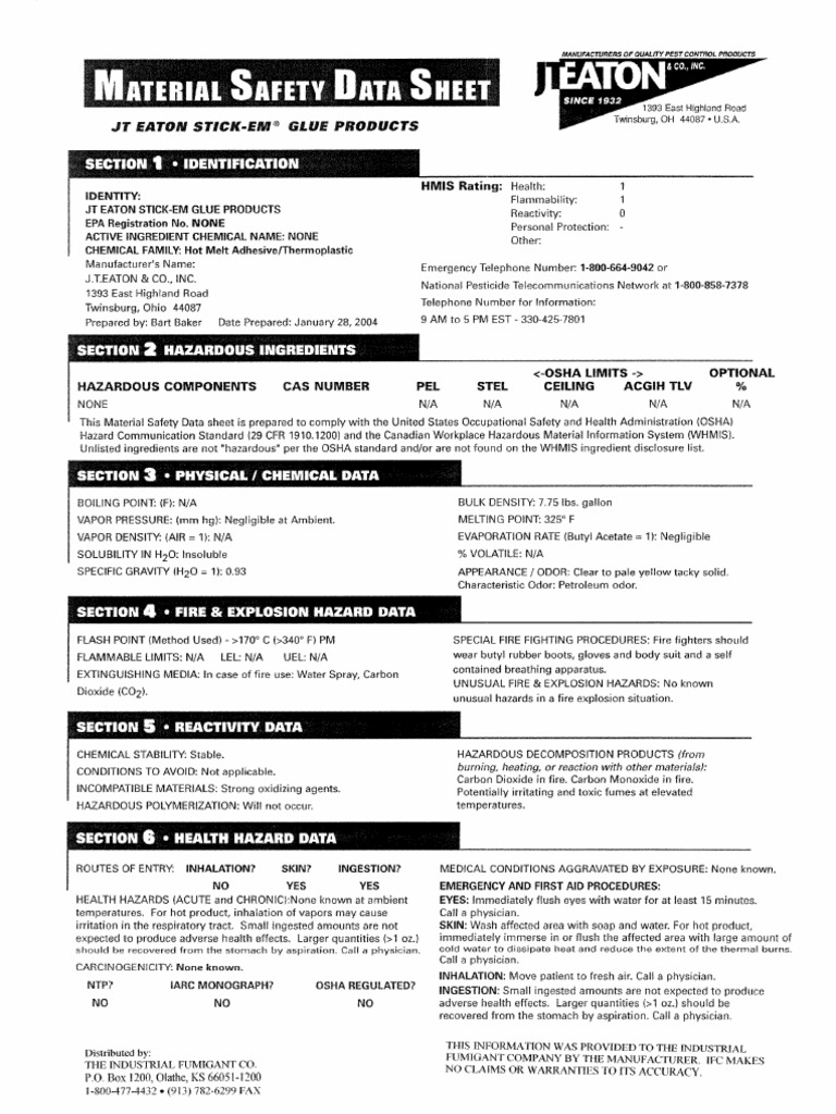 Eatons Glue Board Msds PDF