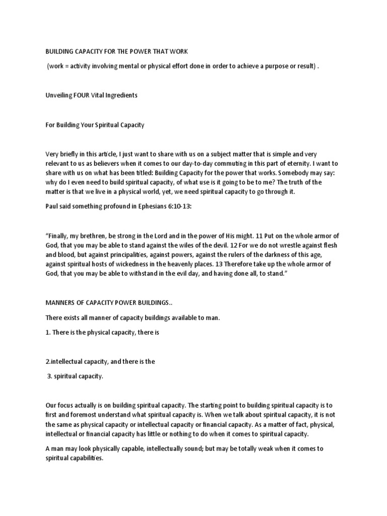 Building Spiritual Capacity For Power Pdf