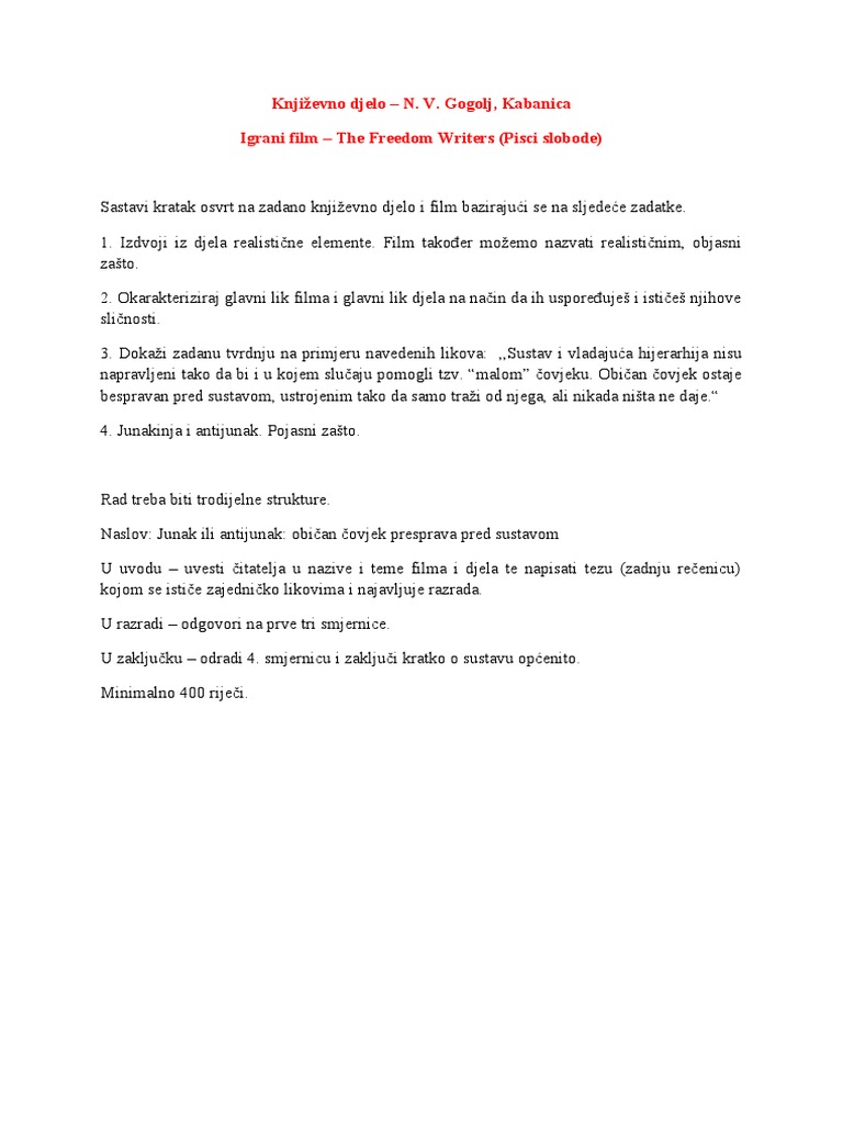 Lektira - Gogolj Kabanica | PDF