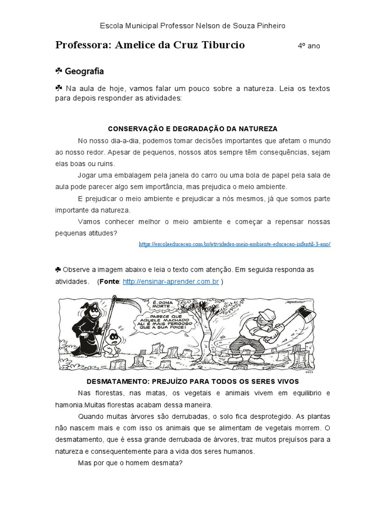 Atividades sobre Conservação e Desmatamento | PDF | Desmatamento | Natureza