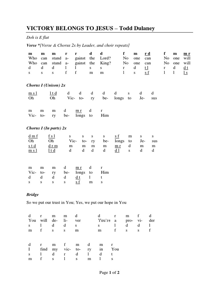Victory Belongs To Jesus Solfa2 PDF Choral Music Vocal Music