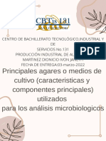 Principales Agares o Medios de Cultivo (Caracteristicas y Componentes Principales) Utilizados para Los Análisis Microbiologicos