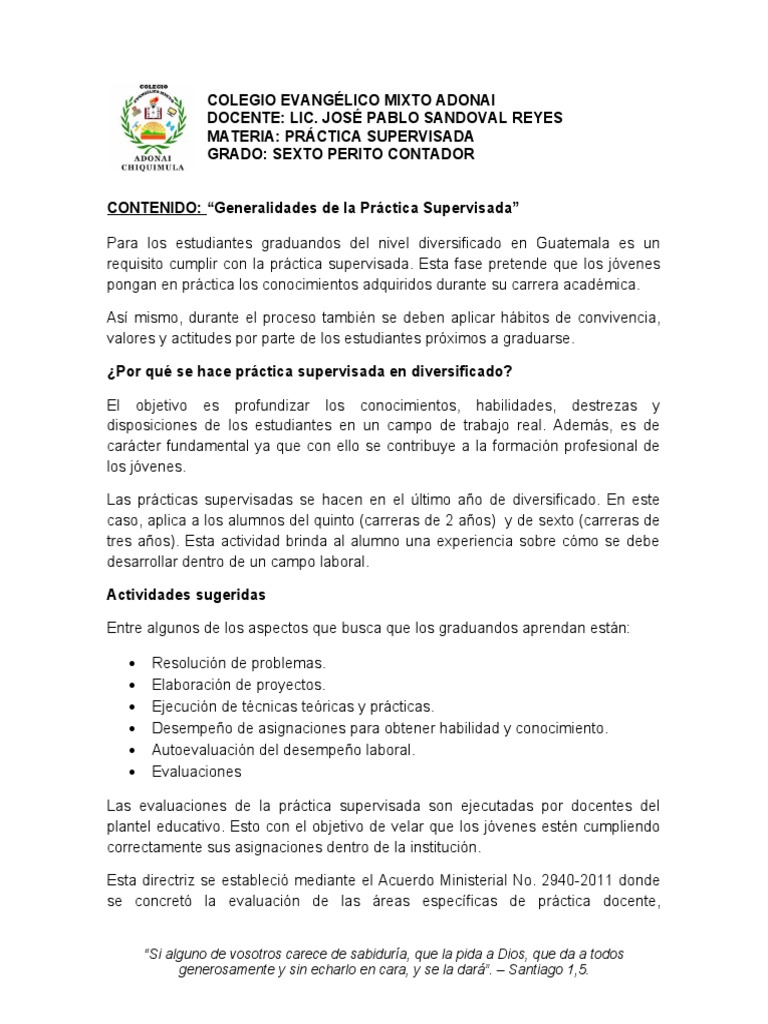 Generalidades de la Práctica Supervisada | PDF | Evaluación