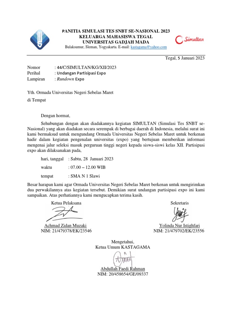 Surat Undangan Expo-Uns | PDF