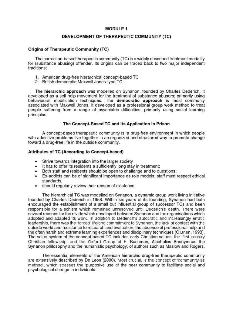 Origins and Principles of Therapeutic Communities | PDF | Prison ...