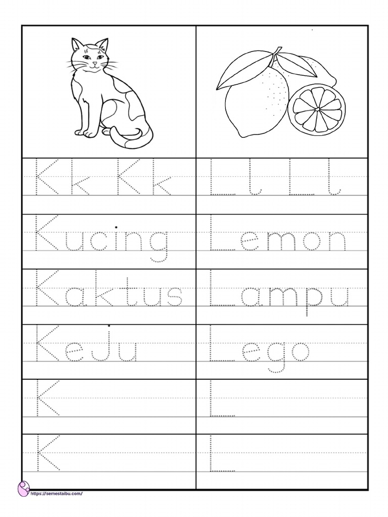 Lembar Kerja Anak TK Menulis K L | PDF