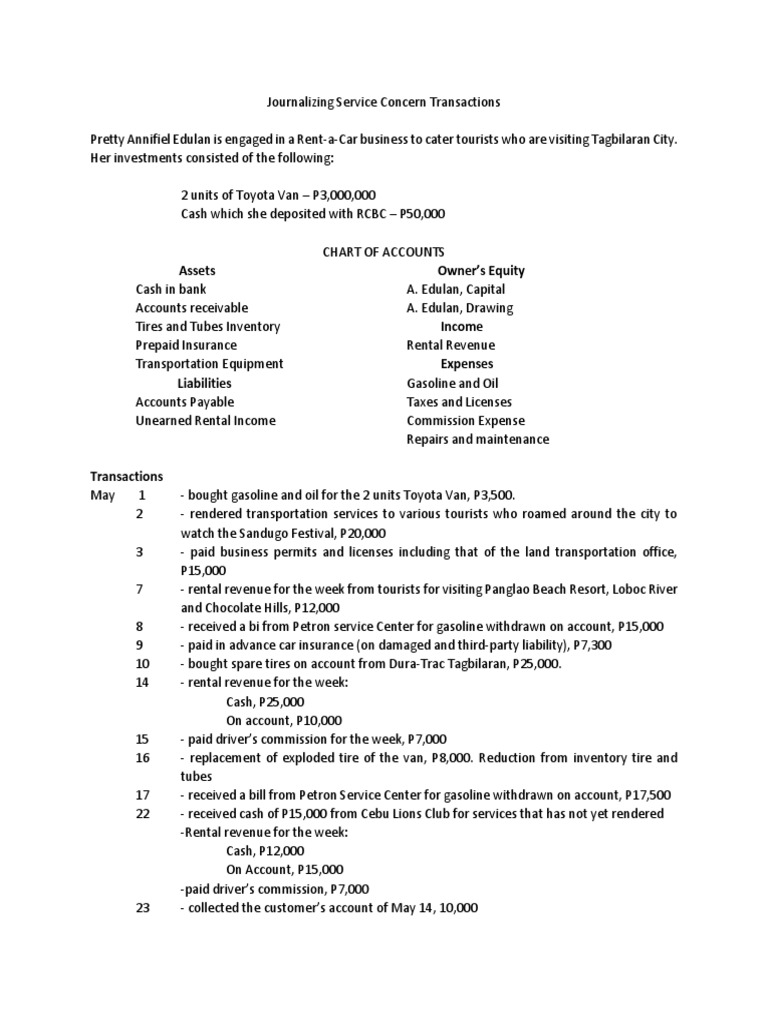 Journal Entries for Rent-a-Car Business | PDF | Revenue | Expense