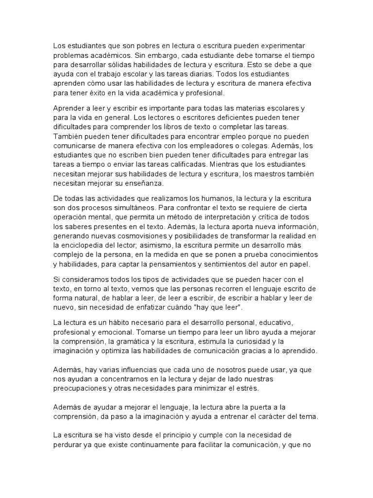 Importancia de Los Procesos de Lectura y Escritura en La Vida Académica ...