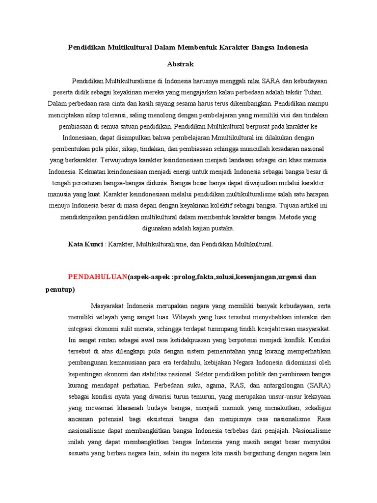 Pendidikan Multikultural Dalam Membentuk Karakter Bangsa Indonesia Pdf