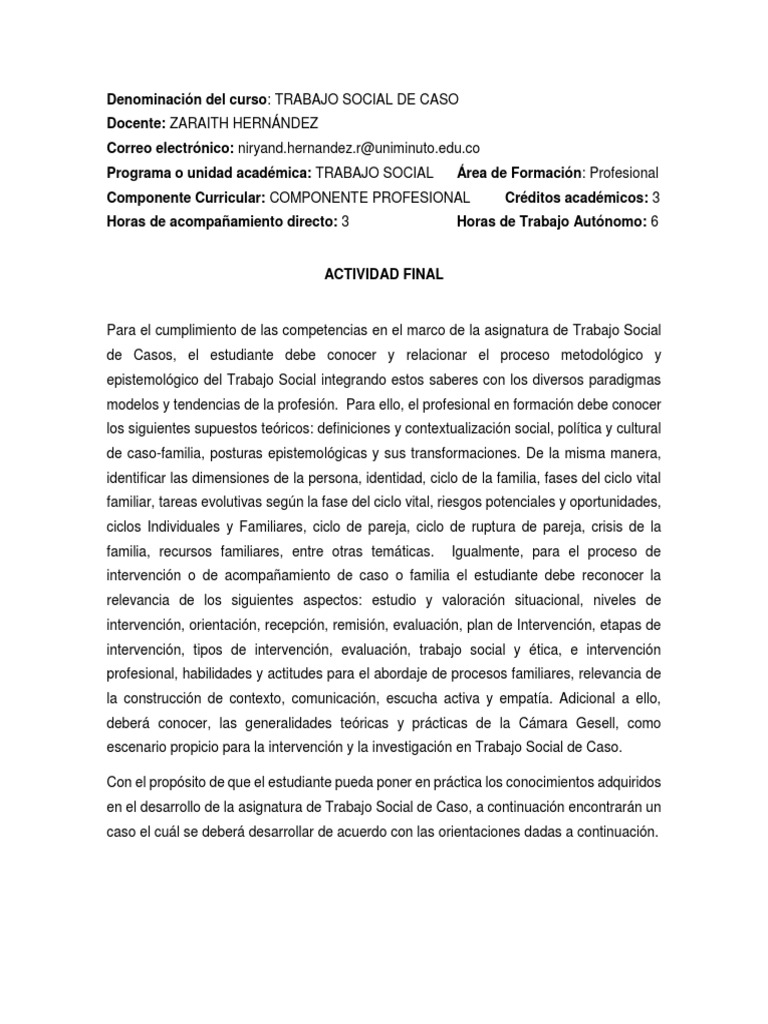 Trso de Caso | PDF | Trabajo Social | Familia