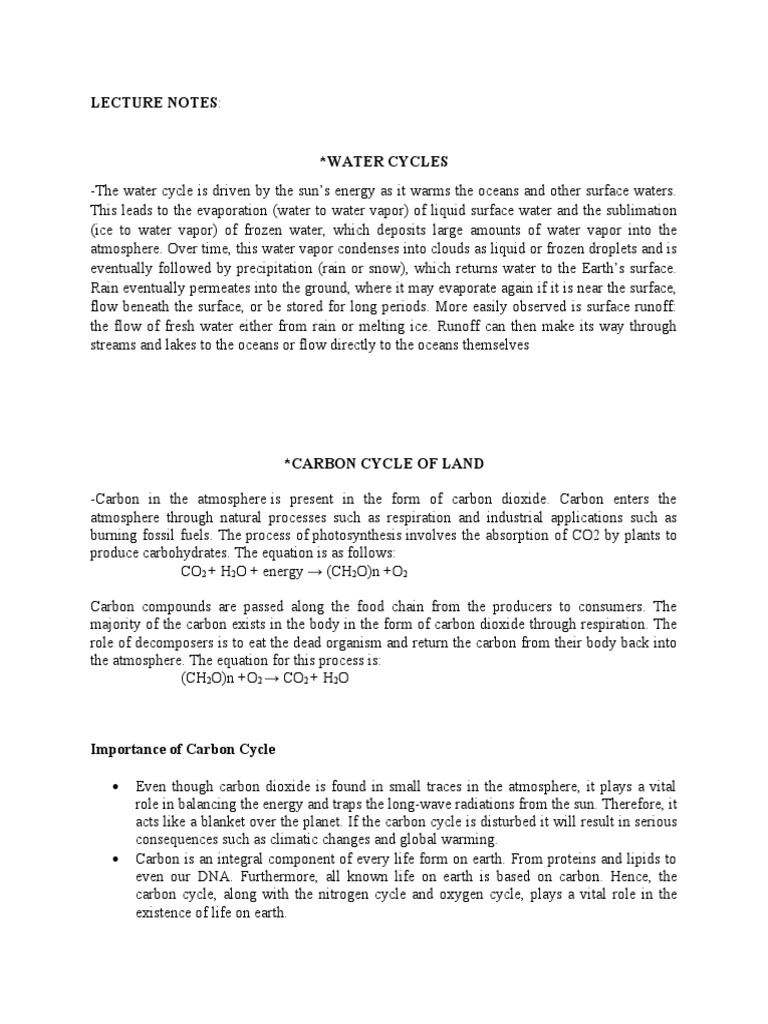 Water Cycles and Carbon Cycles and Oxygen Cycles | PDF | Water | Water ...