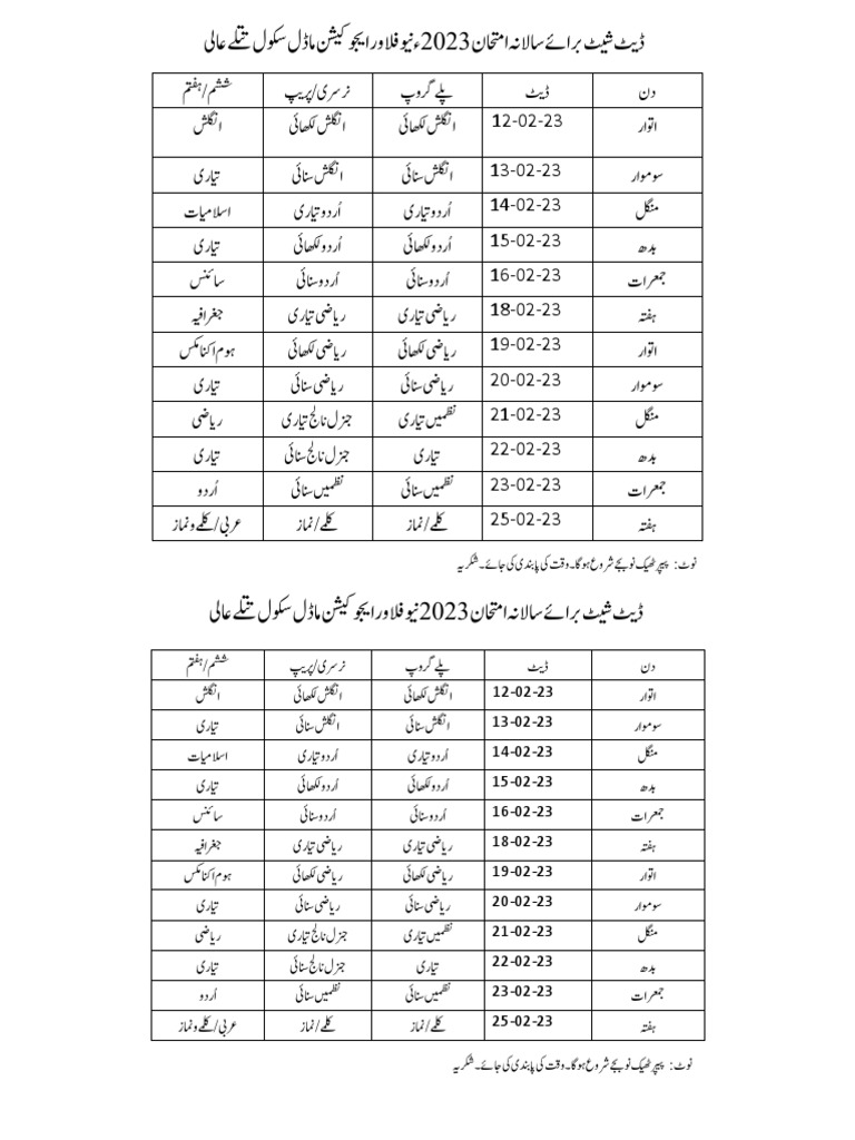 Date Sheet 2 | PDF