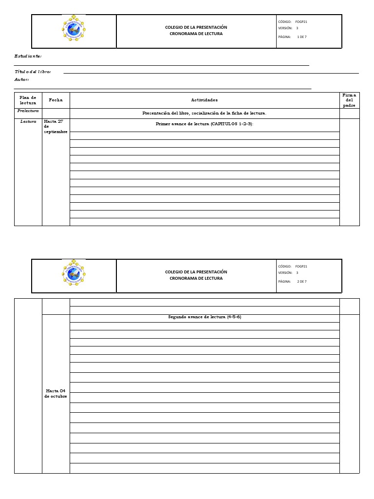 Cronograma Plan Lector Pdf