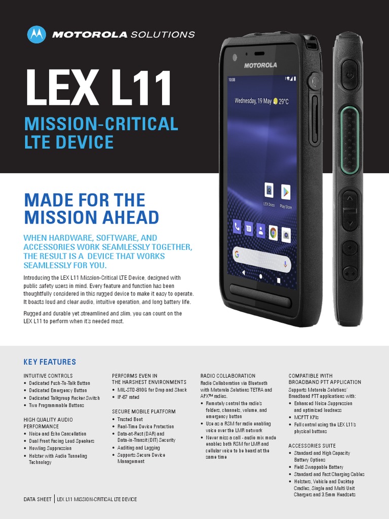 Motorola Solutions LEX L11 Spec Sheet PDF Bluetooth Electronics