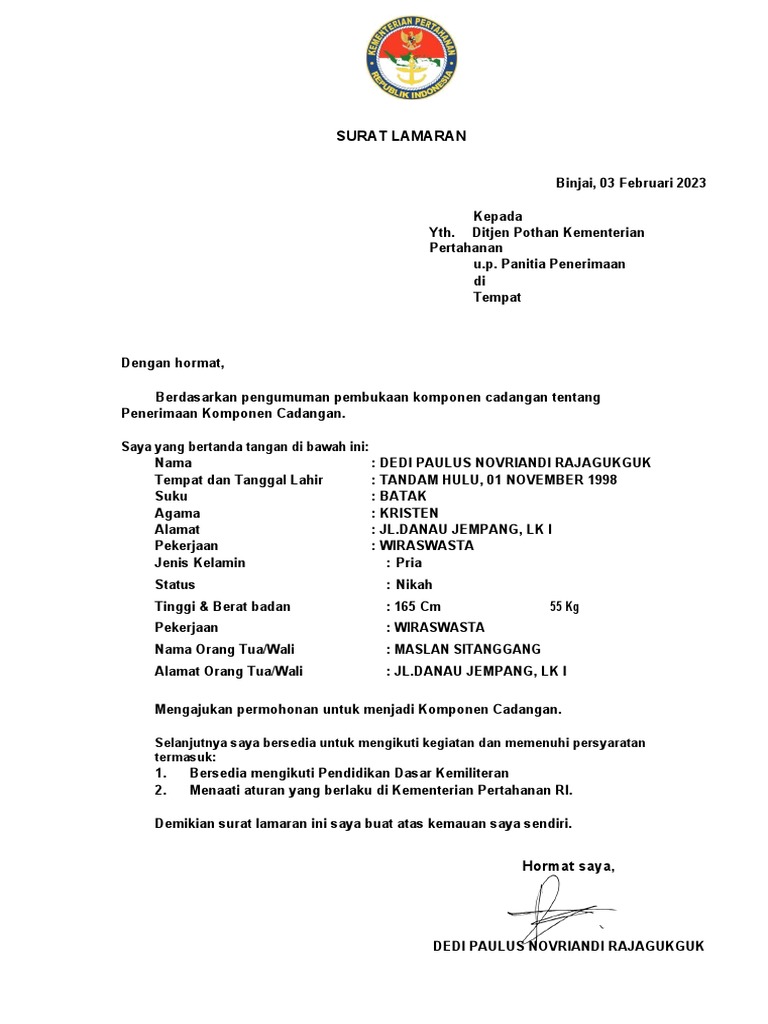 Surat Lamaran Komcad PDF
