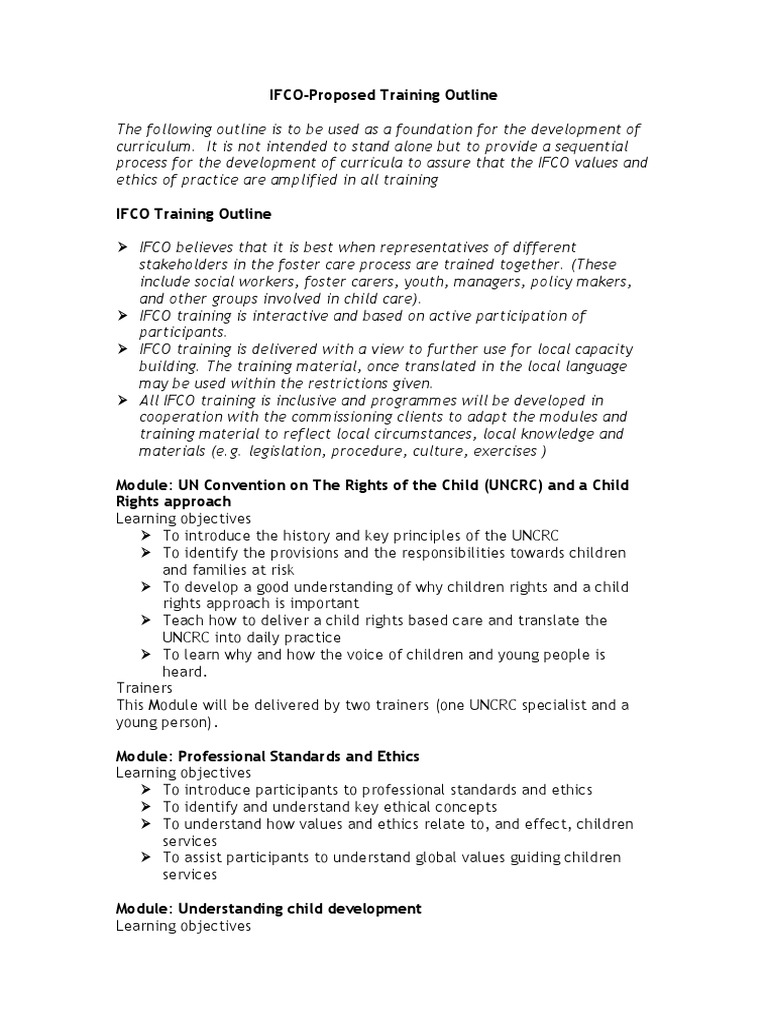 Proposed Training Outline | PDF | Foster Care | Curriculum