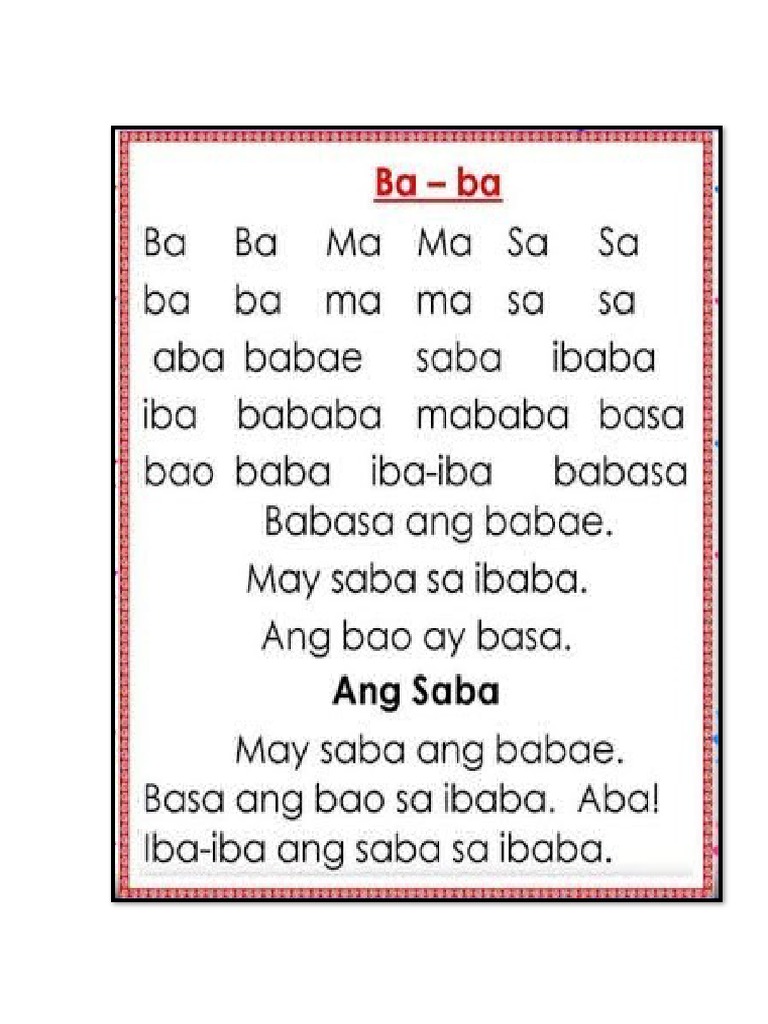 Babasahin Tagalog Grade 1 With Comprehension Questions