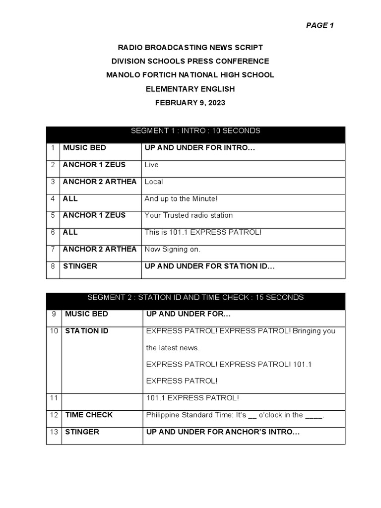 Radio Broadcasting News Script | Download Free PDF | Broadcast ...