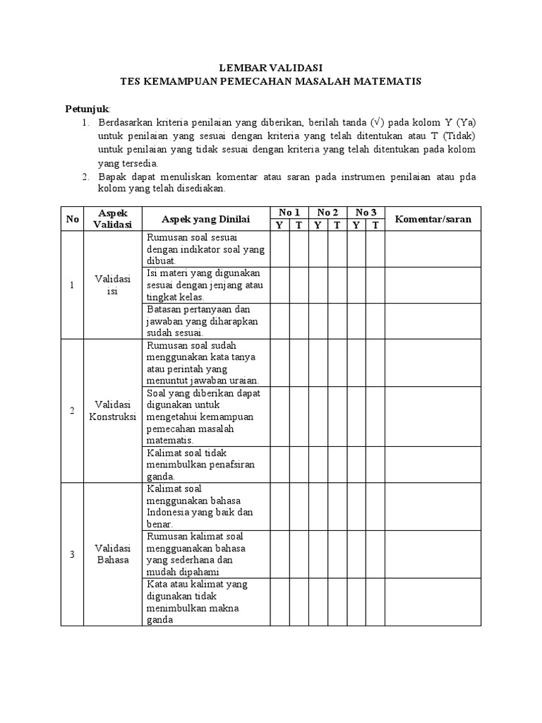 Lembar Validasi Tes KPMM | PDF