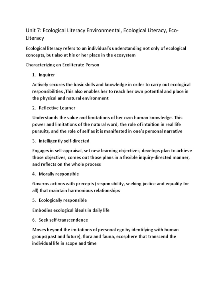 Fostering Ecological Literacy for Sustainability | PDF | Sustainability ...
