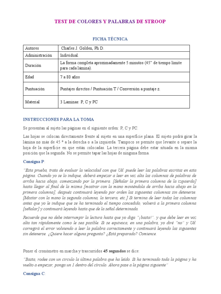 Ficha Técnica del Test de Stroop | PDF | Desorden hiperactivo y deficit ...