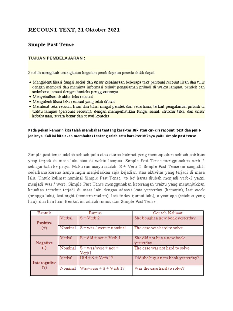 Recount Text-Simple Past Tense 21 Okt 21 | PDF