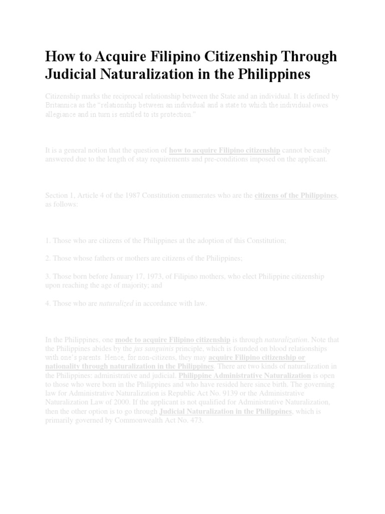 How To Acquire Filipino Citizenship Through Judicial Naturalization in