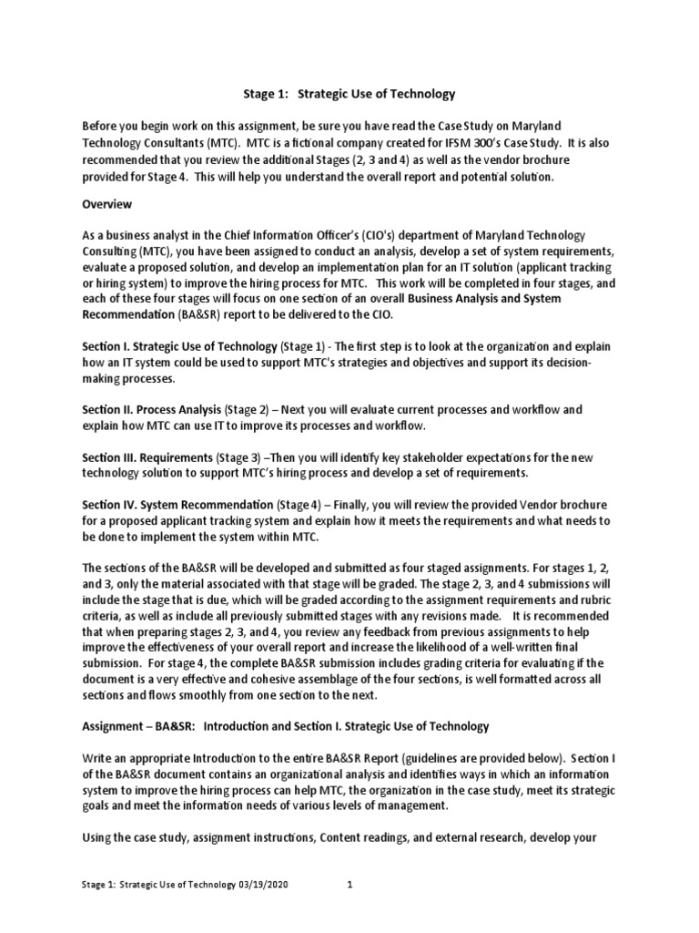 Stage 1 - Business Analysis and System Recommendation | PDF | Apa Style ...