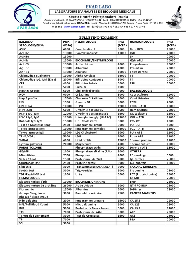 Laboratory PRICE LIST PDF Biochemistry Chemistry