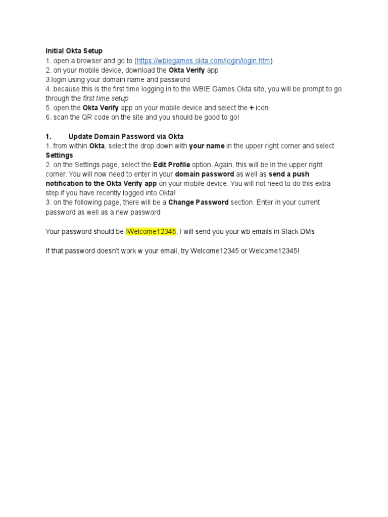 Okta Setup and Password Update Guide | PDF