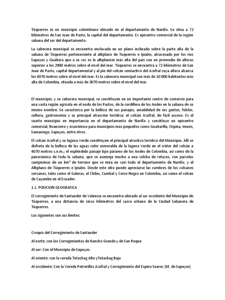 Túquerres Es Un Municipio Colombiano Ubicado en El Departamento de