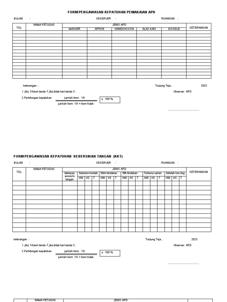 FORM PENGAWASAN KEPATUHAN PEMAKAIAN APD | PDF