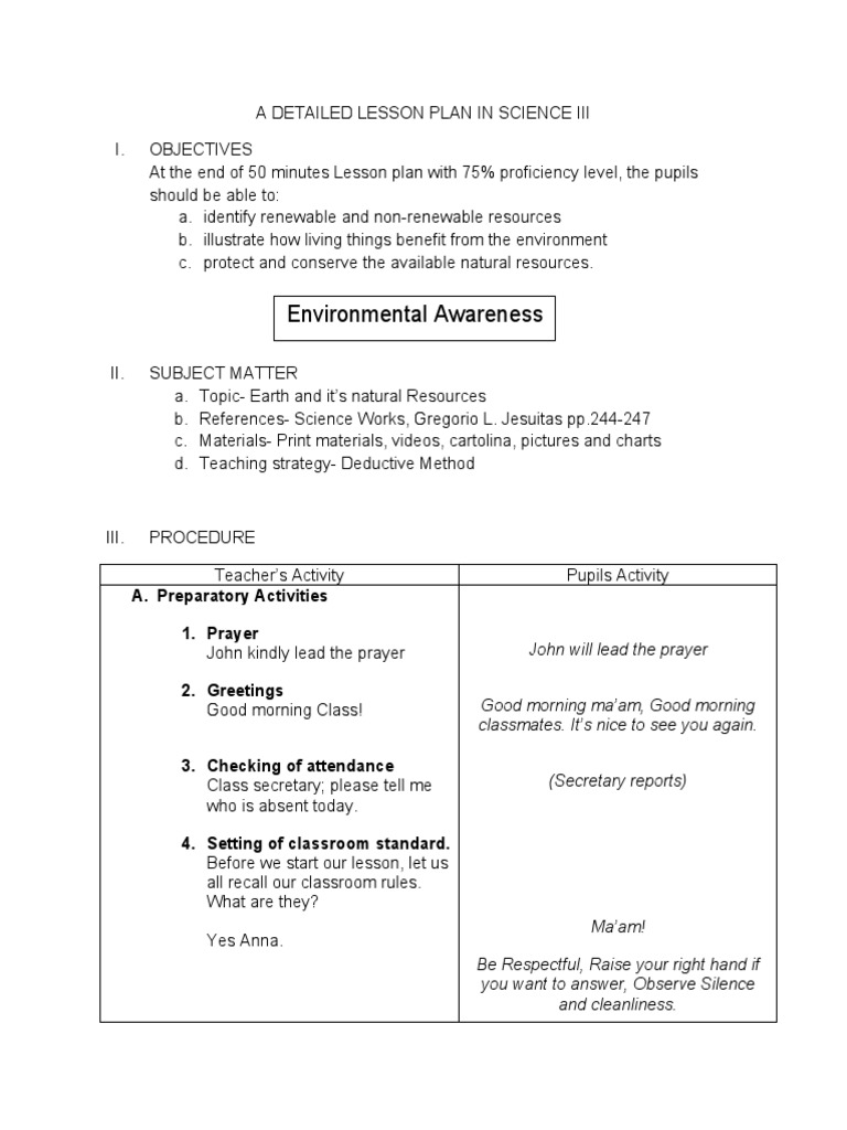 A Detailed Lesson Plan Is Science Iii | PDF | Nature | Natural Environment