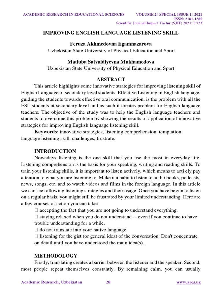 Improving English Language Listening Skill Pdf Reading