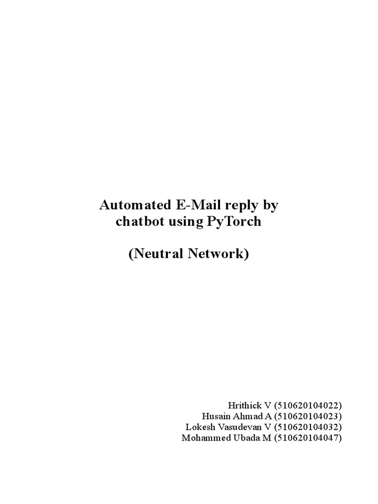 Automated E-Mail Reply by Chatbot Using PyTorch | PDF | Social Science