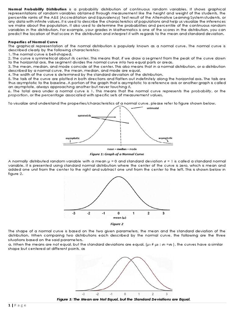 Handouts Normal Probability Distribution Is A Probability Distribution