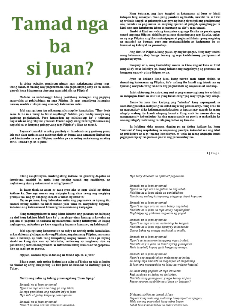 Tamad Nga Ba Si Juan | PDF