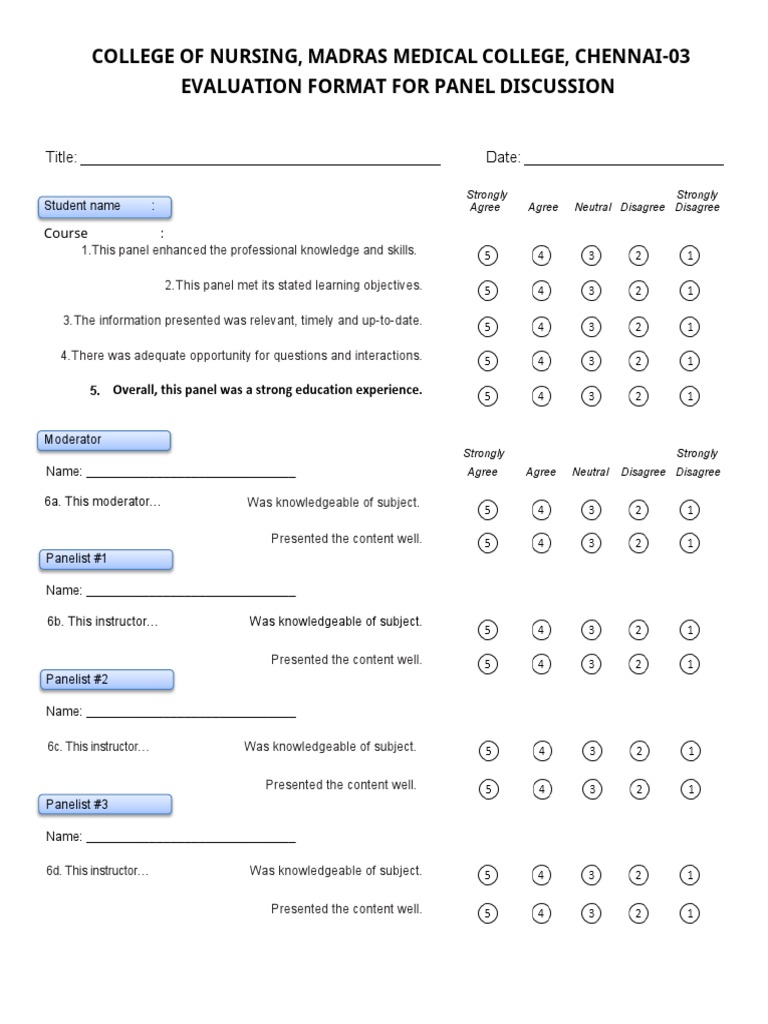 Panel Discussion Evaluation Form | PDF | Pedagogy | Teaching