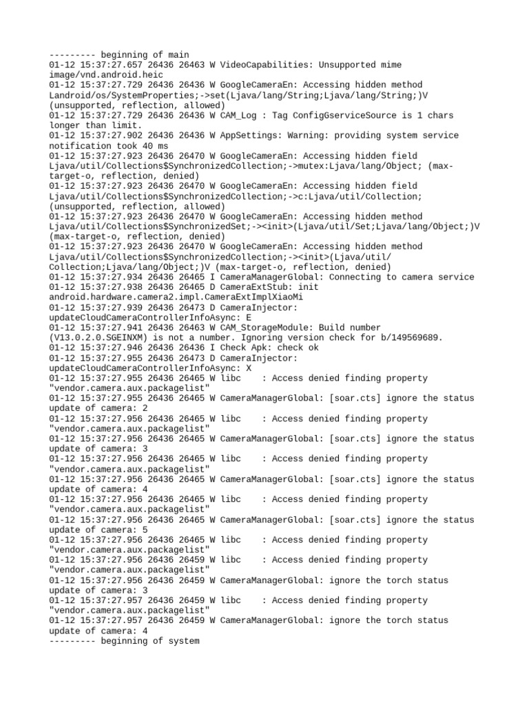 Camera Service Log Analysis | PDF | Android (Operating System ...