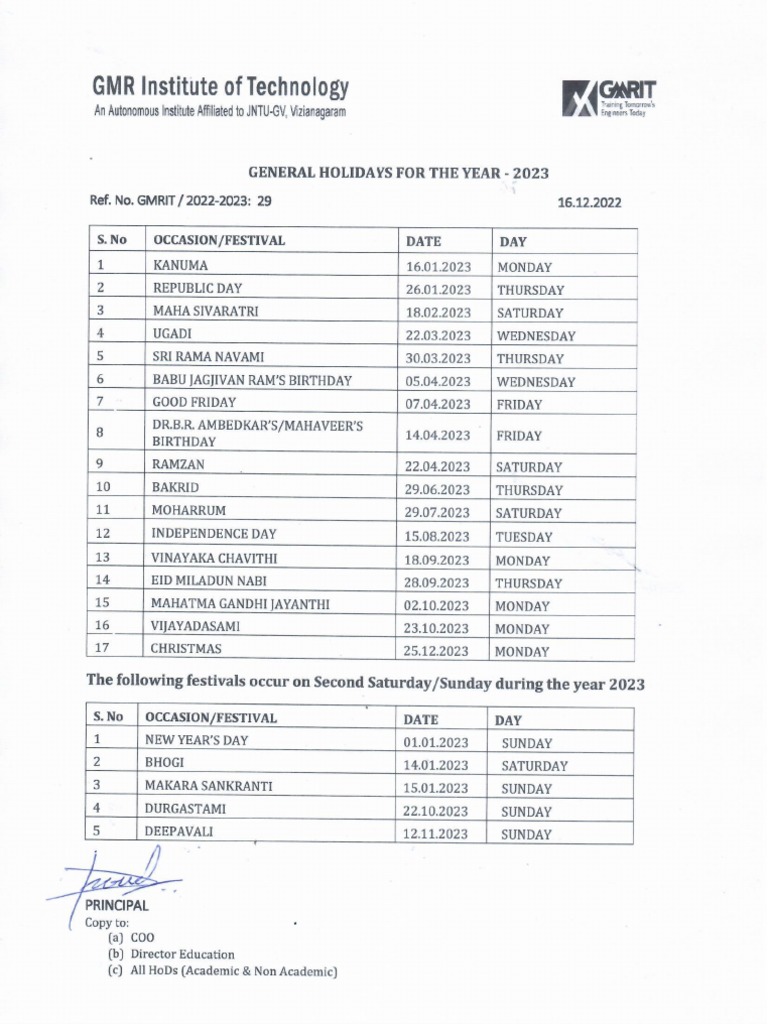 List of Holidays 2023 | PDF